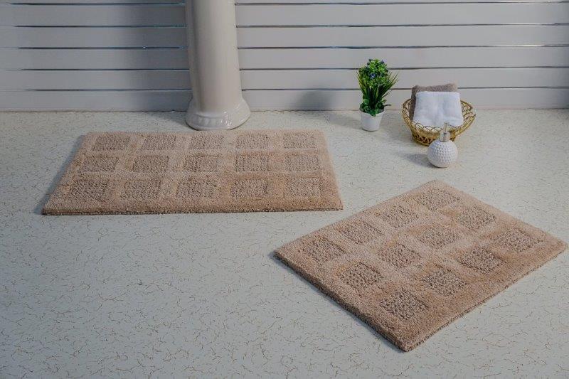 PERTHSHIRE PLATINUM COLLECTION - 2 PIECES SET SQUARE HONEY REVERSIBLE BATH RUGS COLLECTION