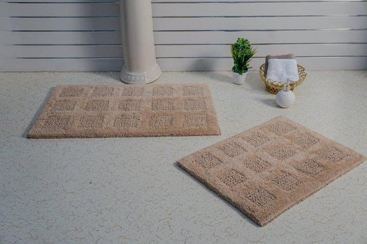 PERTHSHIRE PLATINUM COLLECTION - 2 PIECES SET SQUARE HONEY REVERSIBLE BATH RUGS COLLECTION